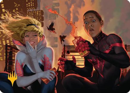 Heroes' Hangout Art Card (Gold-Stamped Planeswalker Symbol) [Marvel's Spider-Man Art Series]
