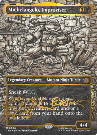 Michelangelo, Improviser (Borderless) (Gold-Stamped Signature) [Teenage Mutant Ninja Turtles]
