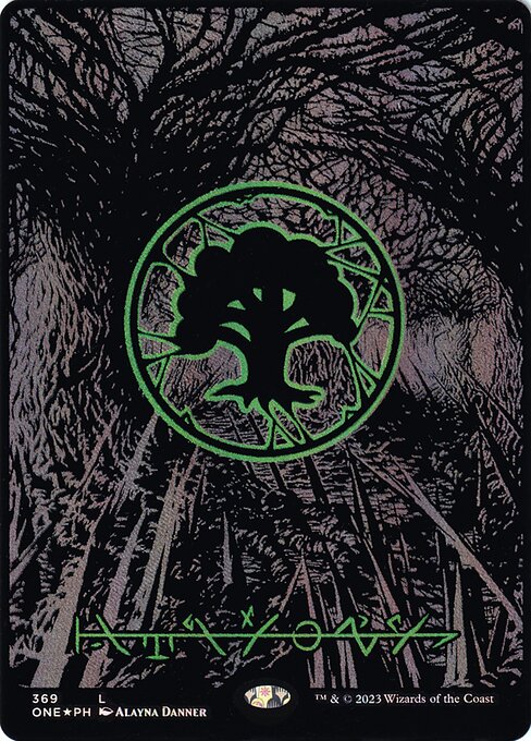Forest (Borderless · Full Art) (ONE 369) [Phyrexia: All Will Be One]