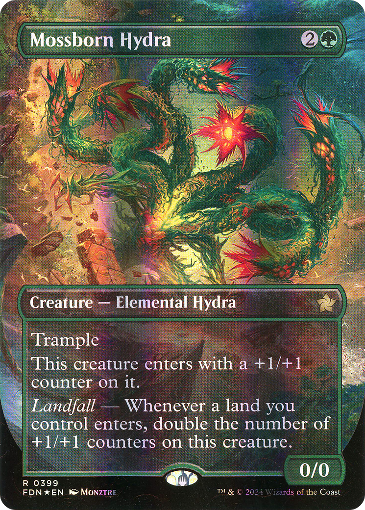 Mossborn Hydra (Borderless) (Mana Foil) [Foundations]