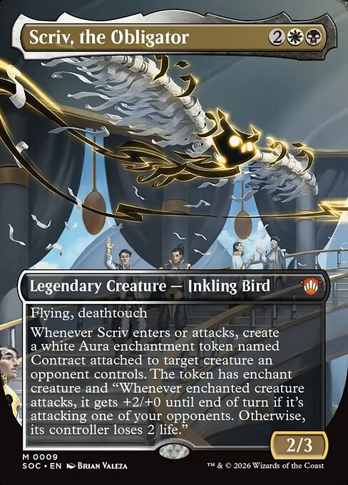 Scriv, the Obligator (Borderless) (SOC 9) [Secrets of Strixhaven Commander]